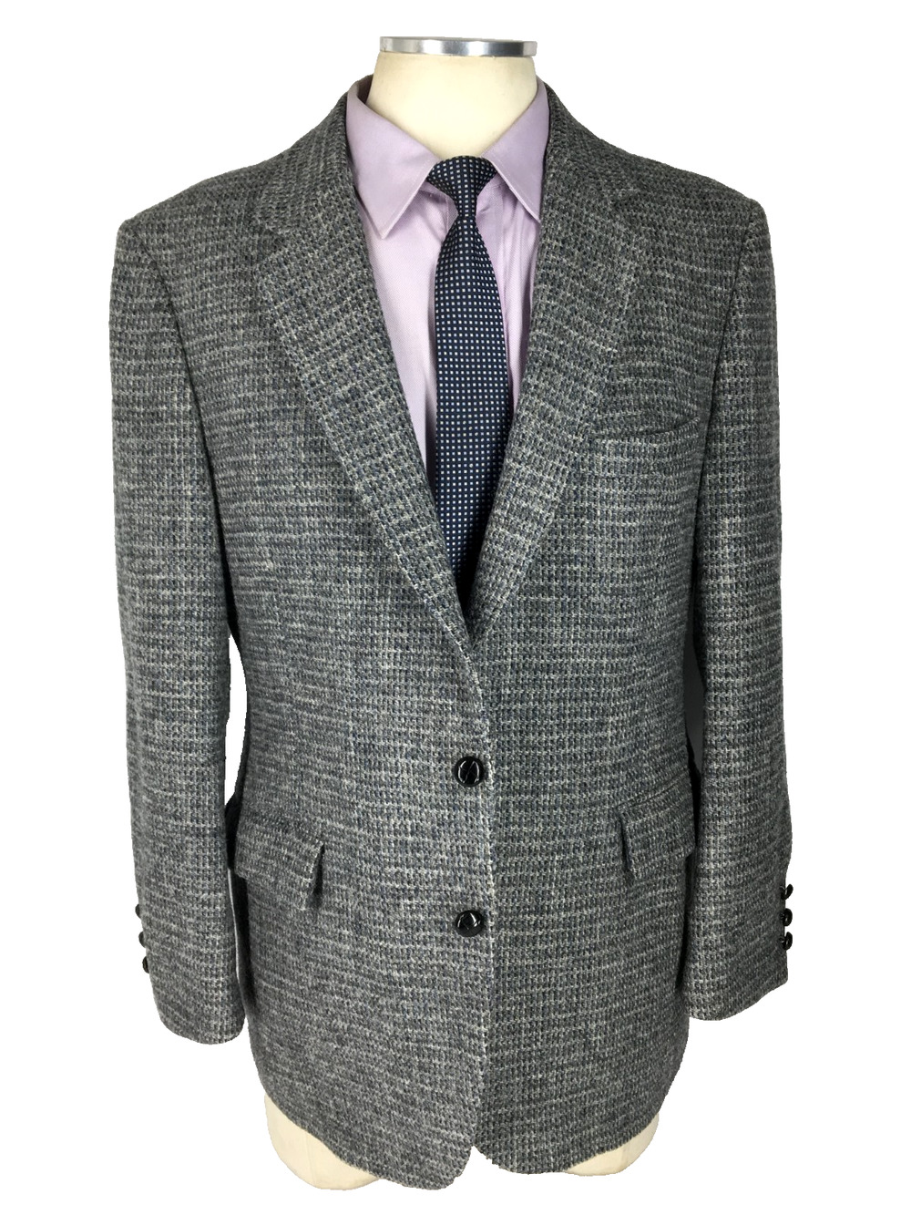 42R Harris Tweed Mens Vintage 2 Bttn Blazer Sport Coat Jacket Pencil Gray Blue